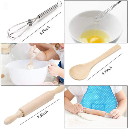 Kids Cooking Set, 11 Pcs Chef Role Play Kit for Girls Ages 3-6, Includes Apron, Chef Hat, Oven Mitt, Utensils & Baking Tools, Birthday & Festival Gift, Blue